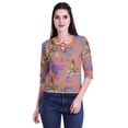 thumbnail image 4 of Moomaya Printed Keyhole Neck Ring Top Casual 3/4th Sleeve Tees Tank Tunic Top, 4 of 5