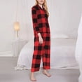 thumbnail image 3 of Vsdgher Buffalo Plaid Red Black Pajamas Set Long Sleeve Sleepwear Womens Button Down Nightwear Pj Sets-Small, 3 of 7