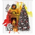 thumbnail image 3 of Fireplace Shower Curtain, Artistic Sketch of Merry Christmas Typography with Tree Log Fire and Gifts, Fabric Bathroom Set with Hooks, 69W X 84L Inches Extra Long, Multicolor, by Ambesonne, 3 of 3