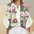 thumbnail image 2 of Zwiiyzr Women's T-Shirt V Neck Ruffle 3/4 Sleeve Solid Color Printed Floral Blouse A-Purple (L), 2 of 5