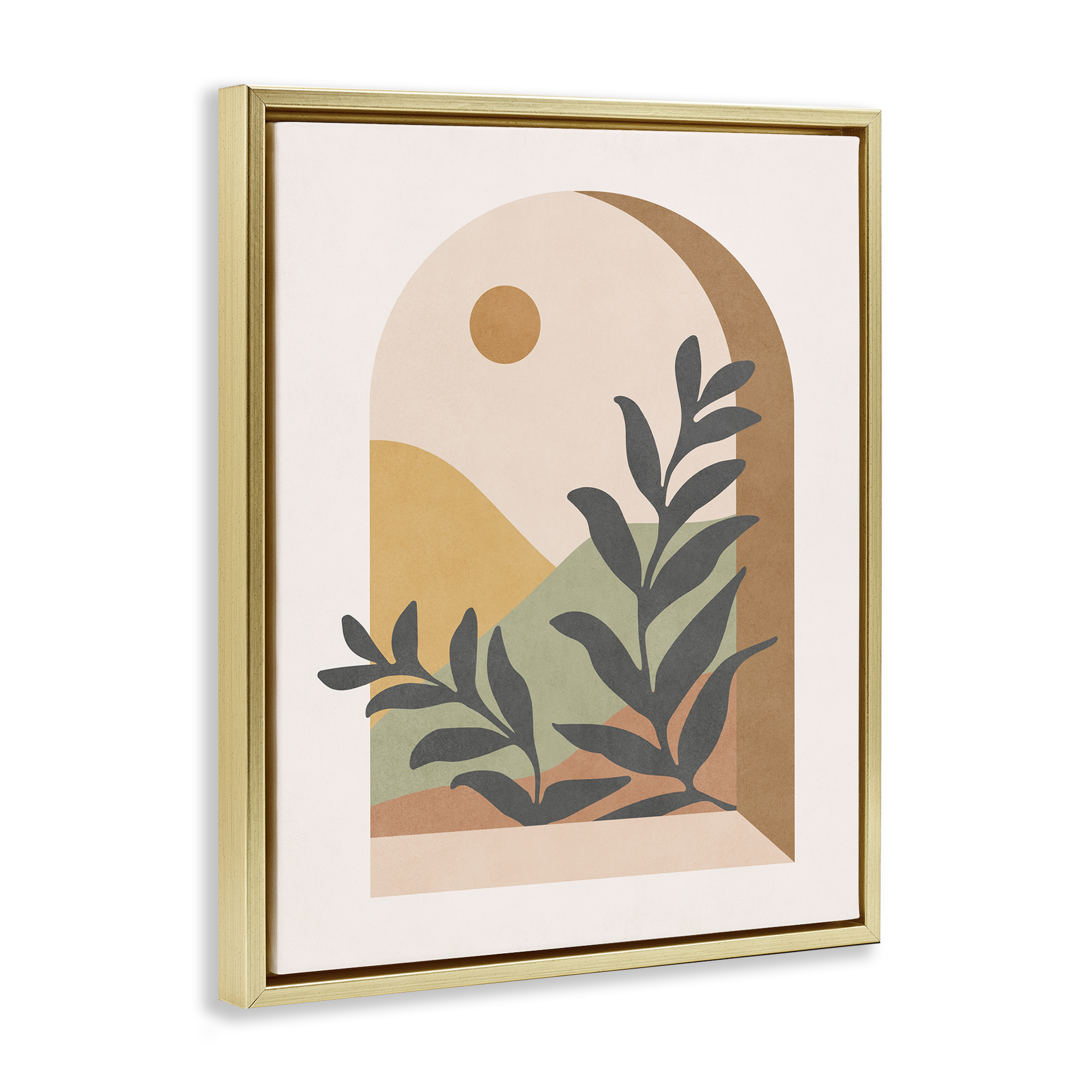 Stupell Industries Soft Boho Window View Landscape & Nature Painting Gold Floater Framed Canvas Art Print Wall Art, 17 x 21
