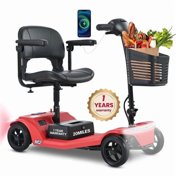 Segmart 4 Wheels Mobility Scooters for Seniors Best Gift,Foldable Wheelchair Device for Adults,Heavy Duty Medical Scooter Up to 12.5 Miles & 330lb Capacity, Red