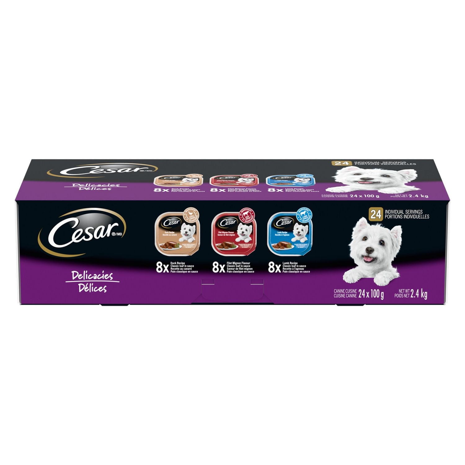 CESAR Classic Loaf in Sauce Wet Dog Food Delicacies Variety Pack, 24x100g Trays, 24x100g