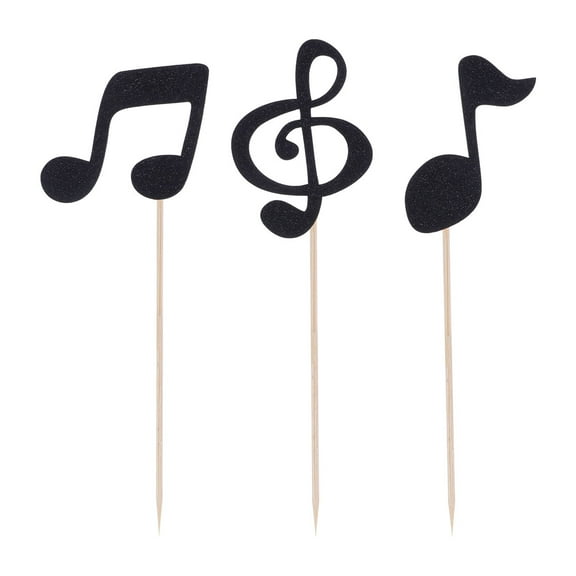 24 Pcs Black Note Shape Cake Toppers Creative Birthday Party Cake Picks Food Decoration Supplies