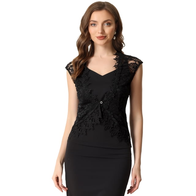 Cárdigan de Encaje sin Mangas para Mujer Cárdigan Blusa Elegante sin Mangas Negro M