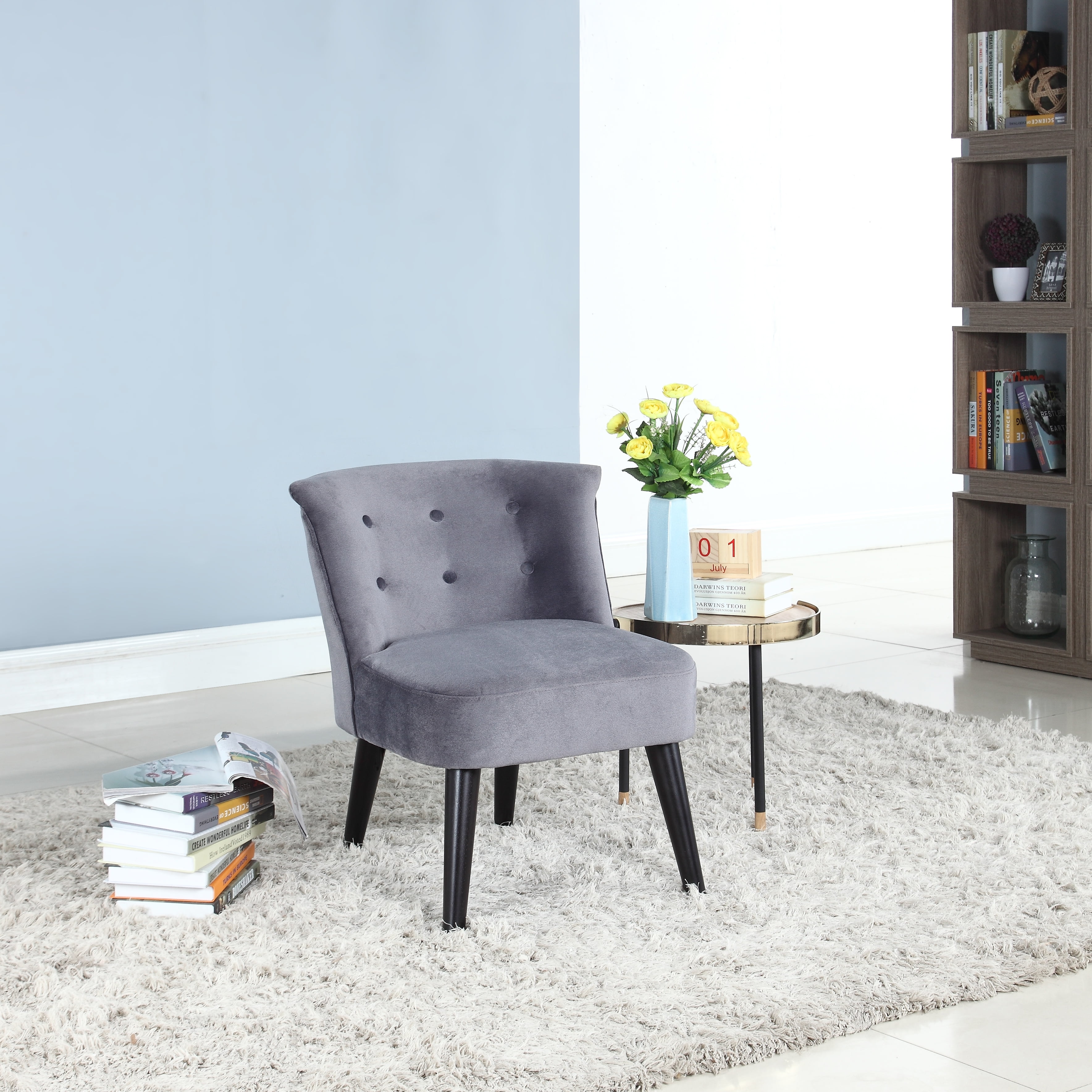 Clic And Traditional Living Room Velvet Fabric Accent Chair With Tufted Details Grey Clic And Traditional Living Room Velvet Fabric Accent Chair With Tufted Details Grey