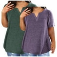 thumbnail image 1 of Timegard Hauts d'Été pour Femmes 2 Pcs Grande Taille Manches Courtes Col en V Échancré Tunique Confortable Habillée Décontractée, 1 of 3