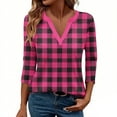thumbnail image 3 of Fesfesfes Women's V-Neck Three Quarter Sleeve T-Shirts Raglan Styles Loose Styles Button Details Tops Casual Wear Fall Daily Routines(Hot Pink#1,M), 3 of 7
