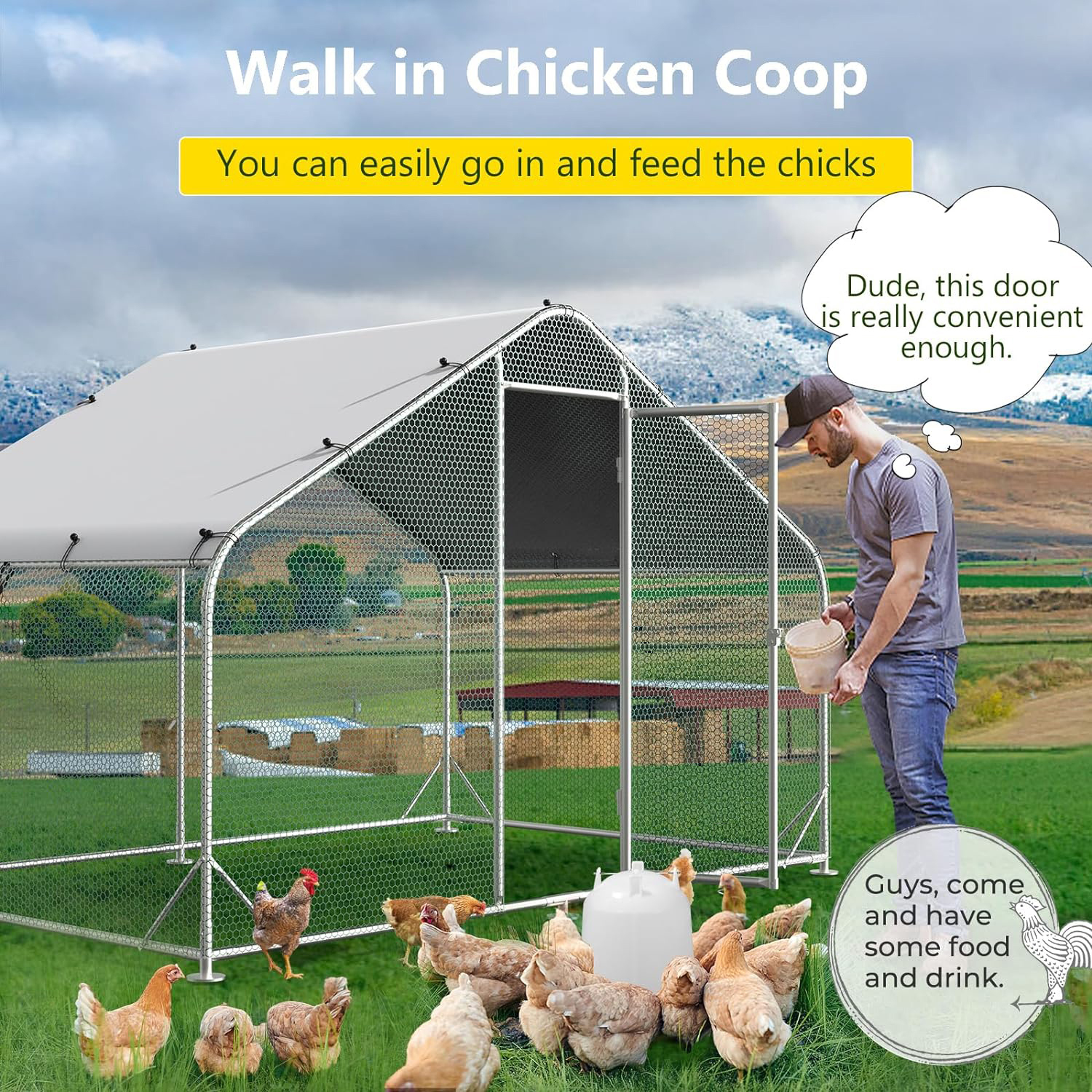 Large Metal Chicken Coops, Outdoor Duck Walk-in Run Poultry Cage, Hen House Yard Habitat Cage with Waterproof Cover Spire Shaped Coop, 9.8' L x 6.6' W x 6.6' H - image 3 of 4