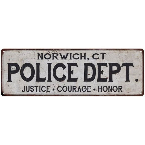 NORWICH, CT POLICE DEPT. Vintage Look Metal Sign Chic Decor 206180012936