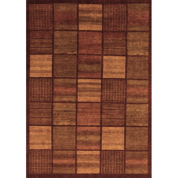 Ahgly Company Indoor Rectangle Checkered Brown Modern Area Rugs, 7' x 10'
