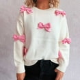thumbnail image 2 of Lenpel Sweaters for Women Trendy Long Sleeve Crew Neck Knitted Pullover Tops Soft Casual Sweaters with Bowknots(White,Large), 2 of 5