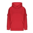 thumbnail image 4 of Oversized Fleece Hoodie Women 2025 - Long Sleeve Pullover Sweatshirt Winter Warm Comfy Casual Top with Pocket Y2K Streetwear Loose Fit Fall Fashion,Red,Large, 4 of 6