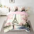 thumbnail image 2 of Erosebridal Romantic Couple Bedding Twin Size, Eiffel Tower Bed in a Bag Twin size, Oil Printing Decor, Reversible 7-Piece, 2 of 6