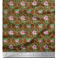 thumbnail image 1 of Soimoi Poly Georgette Tissu Quadrillé Design, Feuilles & Imprimé Floral Rose par Yard 42 Pouces de Large, 1 of 3