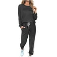 thumbnail image 2 of Autumn 2 Piece Sets for Women Plus Size Two-piece Sets Solid Long Sleeve Round Neck Tops Shirt And Drawstring Long Pants Suit, 2 of 6
