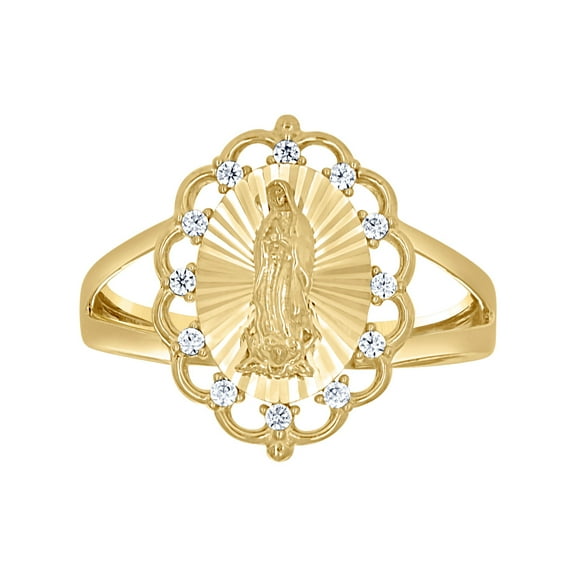 10k Yellow Gold Womens Cubic Zirconia Flower Head Guadalupe Religious Ring 16.2x3mm Wide Ring for Women
