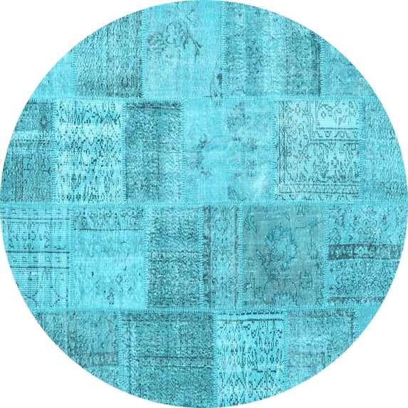 Ahgly Company Indoor Round Patchwork Light Blue Transitional Area Rugs, 5' Round