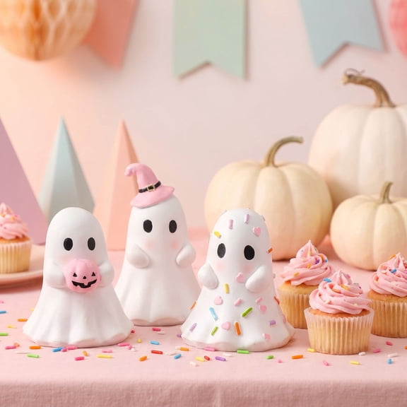 BYJKING Pink Halloween Ghost Figurine, Cute Versatile Display Decoration for Indoor Home Desk Yard Festival Party and Spooky Scene Setup D#