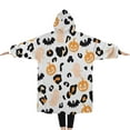 thumbnail image 2 of Oversized Wearable Blanket Hoodie,Halloween Leopard Print Ghosts Bats and Pumpkins Sherpa Blanket Hoodie with Super Pockets,Super Warm Fuzzy Pullover for Women & Men, 2 of 6