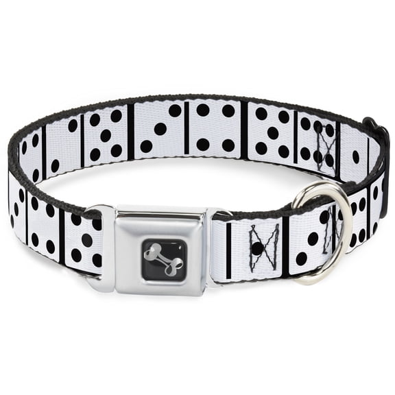 Buckle-Down Pet Collar, Dog Collar Metal Seatbelt Buckle, Dominoes Black White Black, 9.5 to 13 Inches 1.0 Inch Wide