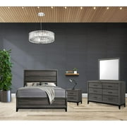 Kings Brand Furniture  Ambroise 4-Piece King Size Bedroom Set, Grey/Black. Bed, Dresser, Mirror & 1 Nightstand