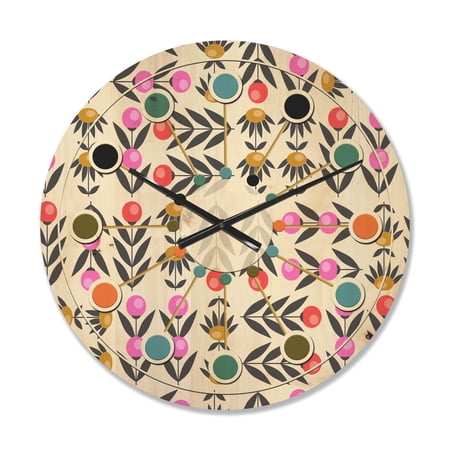 Designart 'Abstract Retro Floral Design XI' Mid-Century Modern Wood Wall Clock