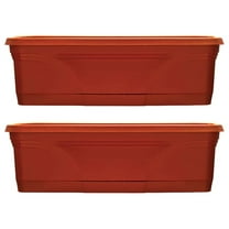 ZRuEzyX 36 Inch Rectangular Plastic Medallion Hanging Windowsill and Garden Box Planters with Drainage Holes, Terracotta (2 Pack)