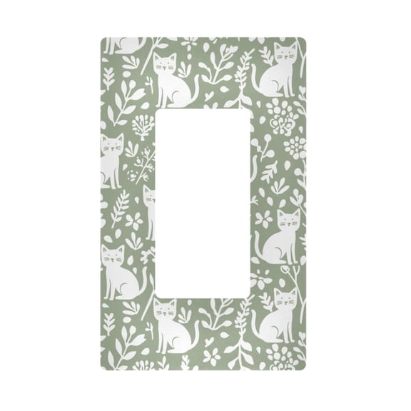 Yayeee Rocker Switch Wall Plate 1-Gang 4.6"x2.9" Home Decorative Outlet Cover, Green Floral Cat Pattern