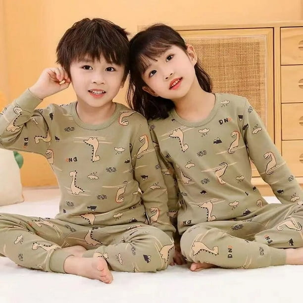 Pijamas de Navidad para ninos conjunto de ropa de invierno para ninos y ninas Tops con cuello redondo y pantalones largos ropa de dormir para bebes pijamas de gato de dibujos animados