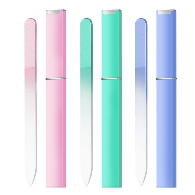 Lima de uñas de vidrio OHOO 240 grit, paquete de 3 con estuche