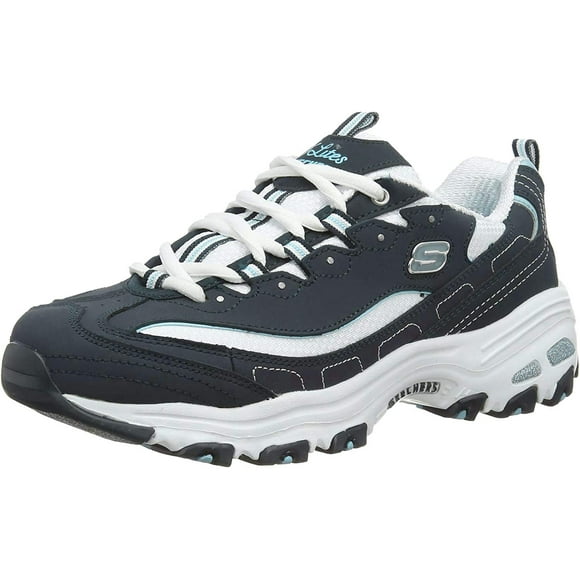 Skechers womens D'lites - Life Saver Memory Foam Lace-up Sneaker,Navy/White,10 M US