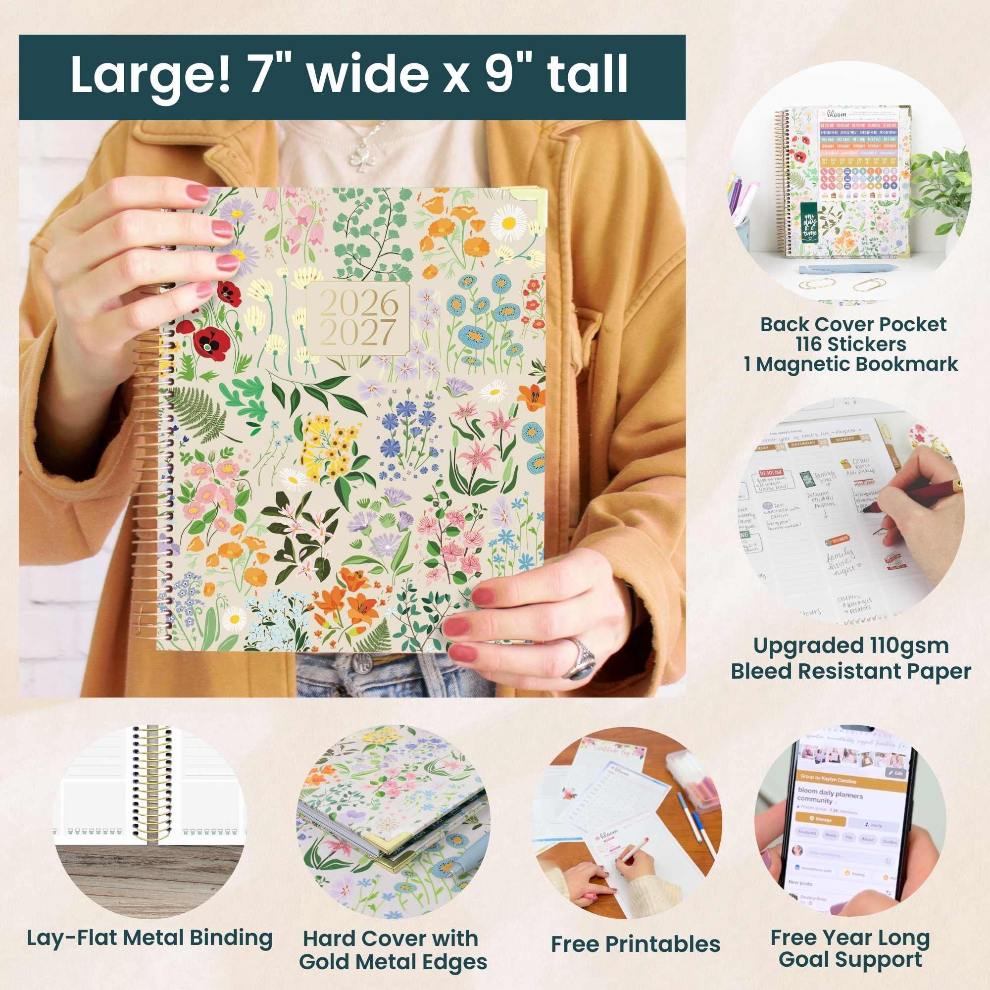bloom daily planners 2026-2027 Academic Goal & Vision Planner, 13-Month Monthly & Weekly Hard Cover, 7.5" x 9", Garden Party