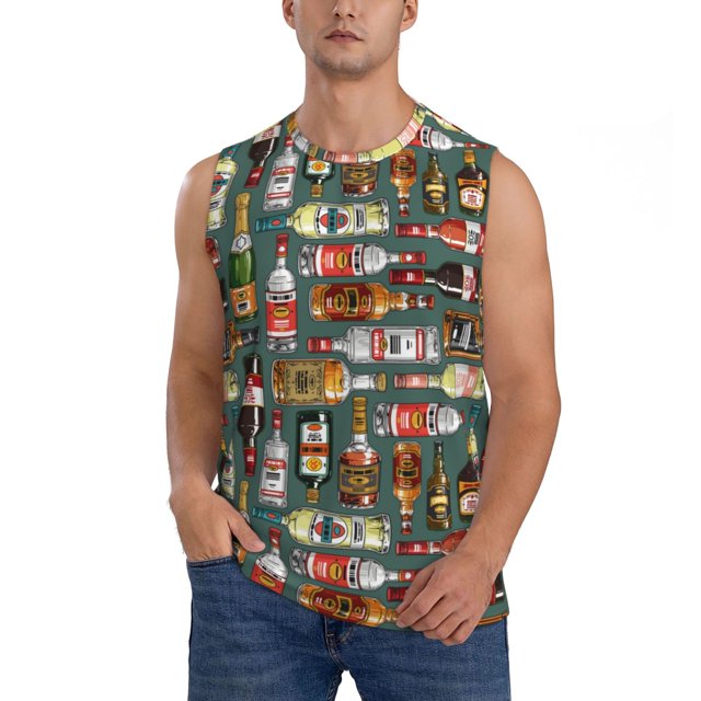 Fotbe Alcohol Bottles Men's Camiseta sin Mangas Estampada para Hombres, Playera Casual para Gimnasio, Entrenamiento, Playa-X-Large