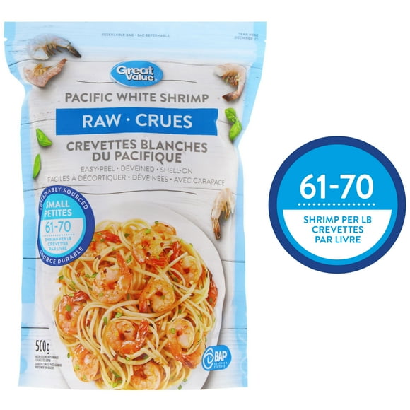 Crevettes blanches du Pacifique crues Great Value 500 g (1,1 lb)