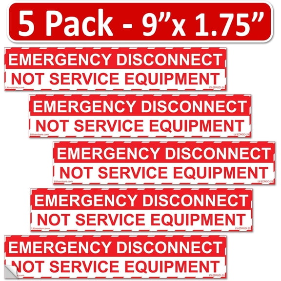 5Pk 1-3/4"x 9" Emergency Disconnect NOT Service Equipment Label Sign Deca Vinyl 44-945 NEC compliant