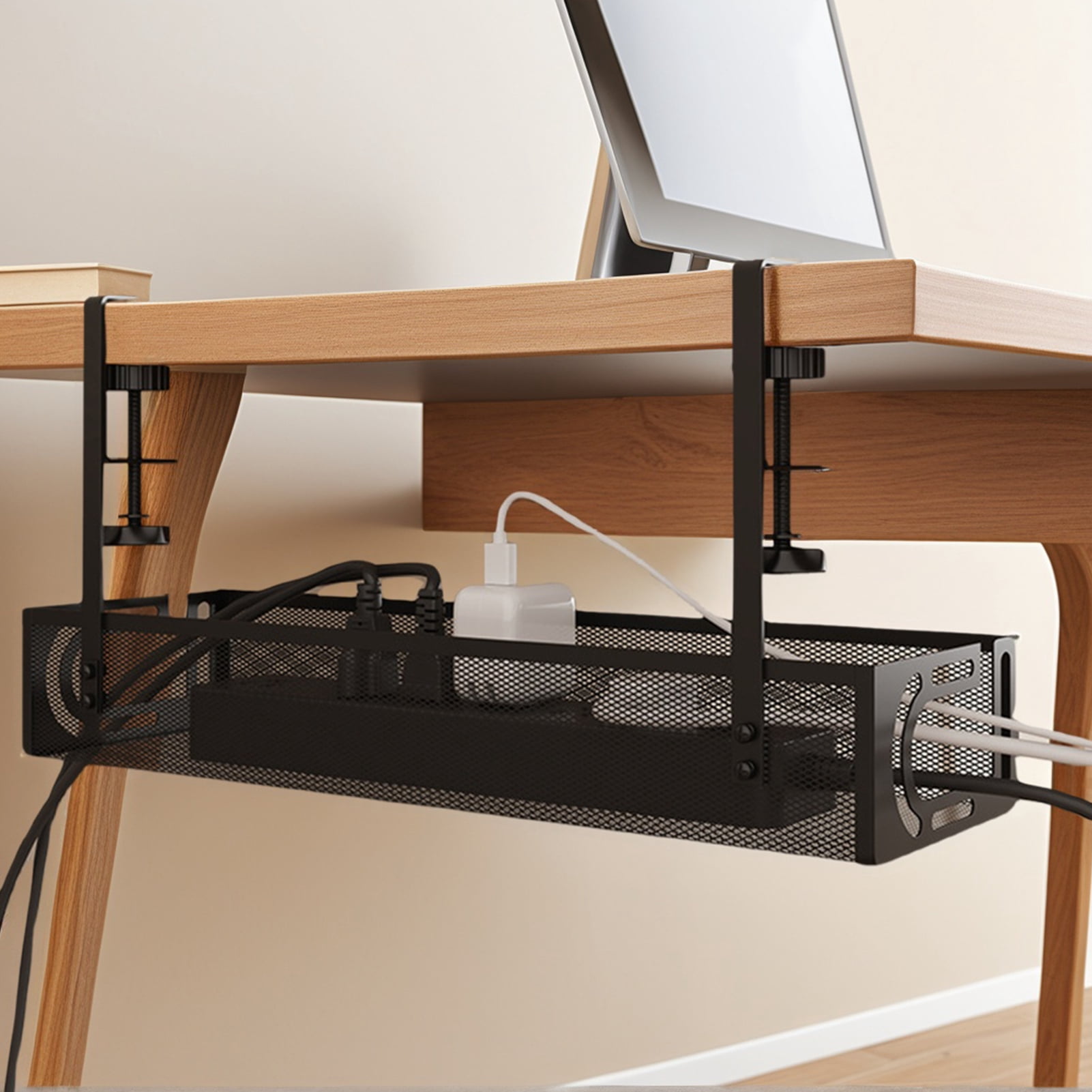HonorHut Office Under Desk Organizer File Holder & Storage Basket No Drill Installation Carbon Steel Under Desk Tray Keep Papers & Supplies Neat Black