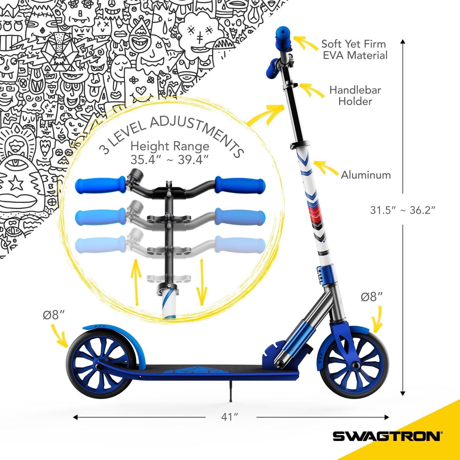 SWAGTRON K8 Titan Big Wheel Commuter Scooter for Adults Teens