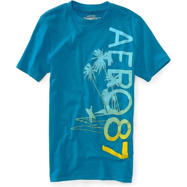 Aeropostale Palm Tree Surfer playera gráfica para hombre, verde, XS