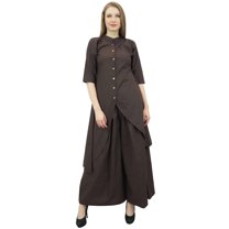 Phagun Asymmetrical Solid Brown Kurta Kurti With Palazzo Pant Indian Clothing-8