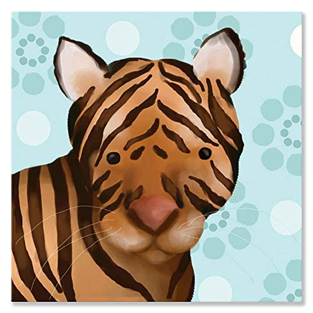 Oopsy Daisy's Aaron the Tiger Blue Canvas Wall Art, 10x10