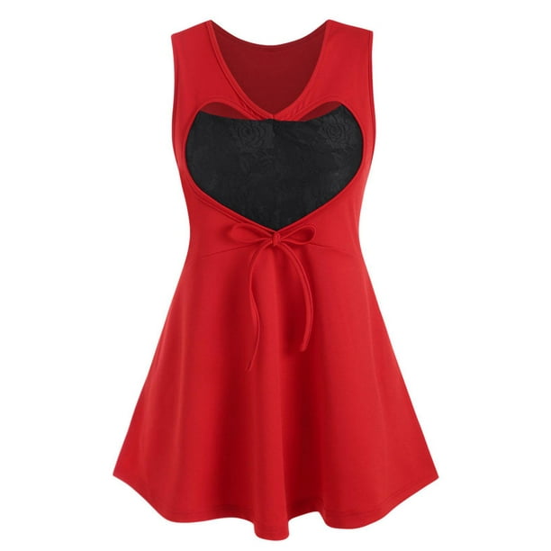 Tallo de encaje de cordones de San Valentín de Talla grande Inserción TIP TIP TIP Rosegal Camisetas sin mangas de talla grande
