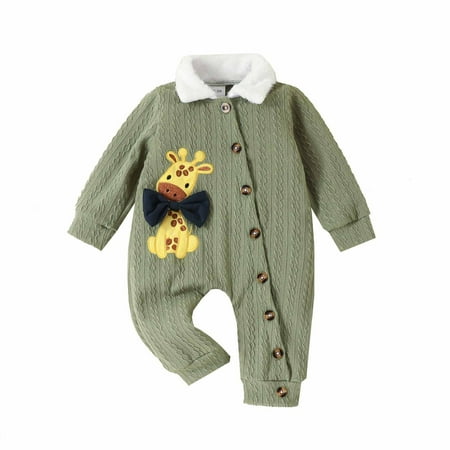 

Binmer Autumn Winter Baby Girls Boys Cute Romper Long Sleeve Button Jumpsuits Hair Collar Giraffe Wearing One-Piece Suit