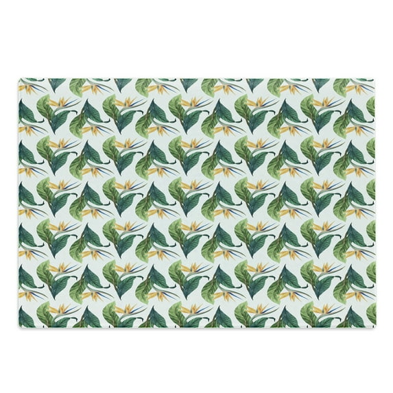 Exotic Cutting Board, Macro Watercolor Painting of Bird of Paradise Flower and Leaves, Decorative Tempered Glass Cutting and Serving Board, in 3 Sizes, by Ambesonne