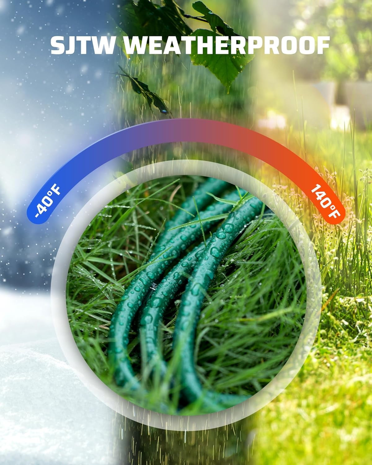 25Ft Christmas Outdoor Extension Cord, Evenly Spaced 3 Outlets Plugs with Safety Cover, 16/3 SJTW Weatherproof Wire for Decorations, String Lights, UL Listed