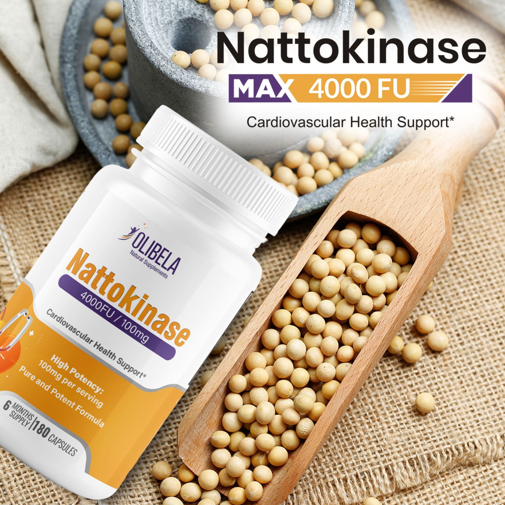 Olibela Nattokinase 4000FU 180 Vegan Capsules 100mg – Natural Circulation & Cardiovascular Support Supplement, Non-GMO, 3-Month Supply