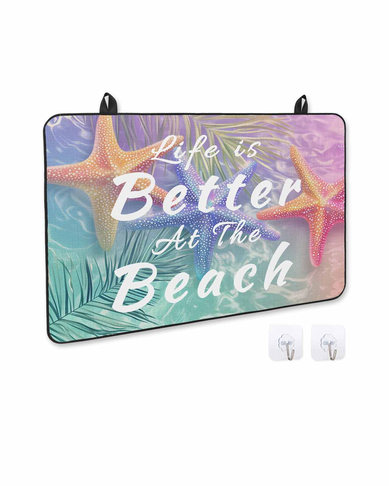 nqOlkjepod Large Induction Cooktop Protector Mat 28.5"x20.5", Summer Beach Starfish Stove Top Covers for Electric Stove, Vintage Romantic Palm Leaves Stove Burner Cover Mats, Glass Top Stove Cover