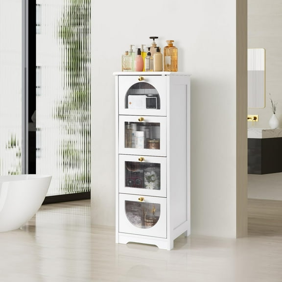 Ataucjin 33" Slim Bathroom Storage Corner Floor Cabinet With 4 Drawers Wooden Narrow Bathroom Storage Cabinet Freestanding Bathroom Organizer Toilet Paper Cabinet For Narrow Spaces