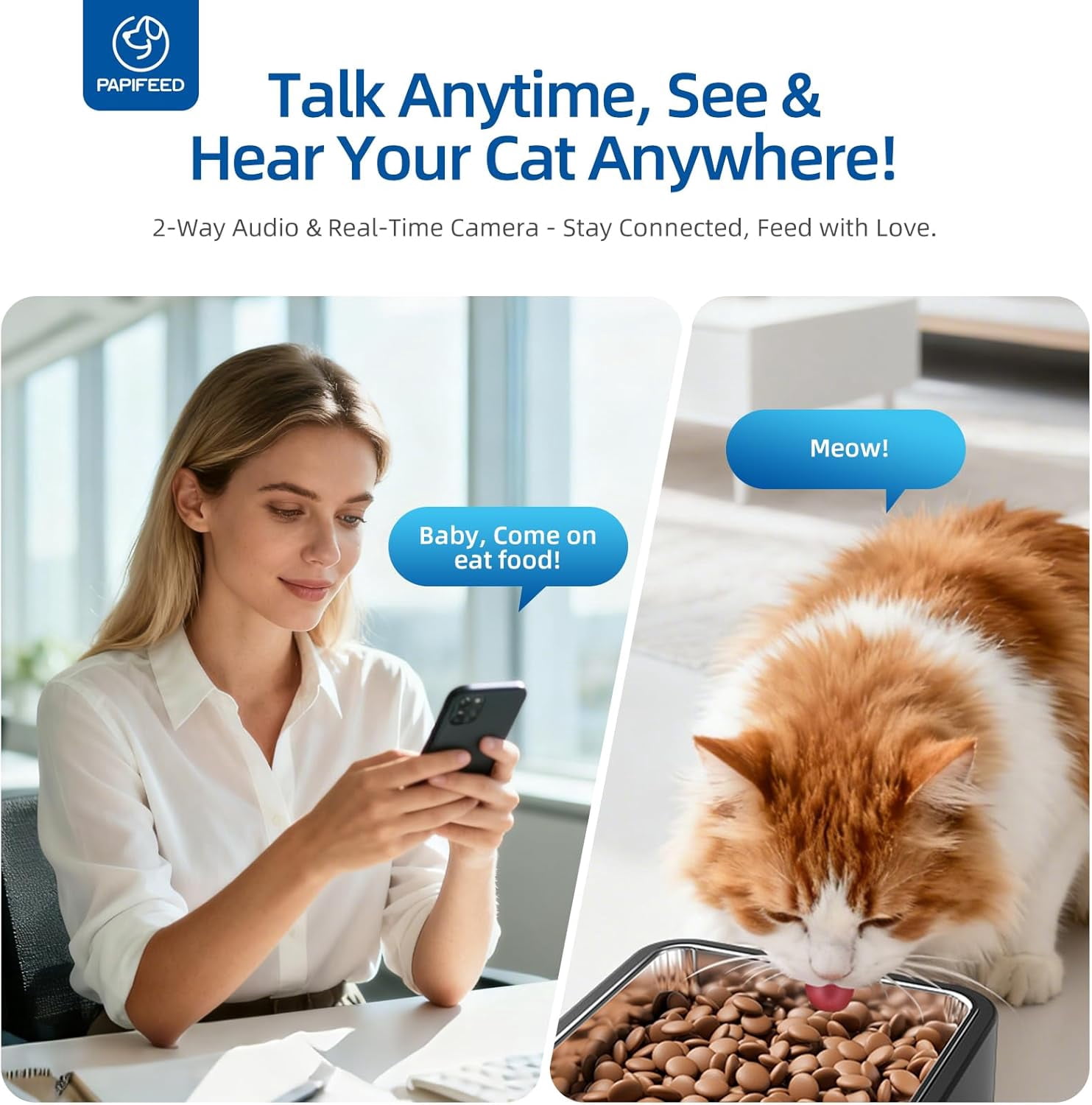 Automatic Cat Feeder with 720p HD Camera & Night Vision, Two-Way Audio, 6L Smart Feeder with App Control via 2.4G WiFi, Easy Clean Detachable, Schedule 1-10 Meals/Day for Cats & Dogs - Black