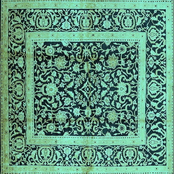 Ahgly Company Machine Washable Indoor Square Oriental Turquoise Blue Traditional Area Rugs, 7' Square